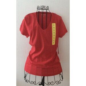 Nautica Short Sleeve RED V Neck T-Shirt Women Ladies Small Cotton Short Sleeve